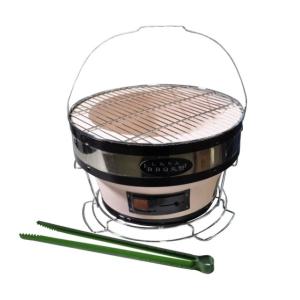 しちりん BBQ 丸型 七輪 バーベキュー コンロ ( 火バサミ、敷台、丸アミ、取っ手付き ) こんろ アウトドア