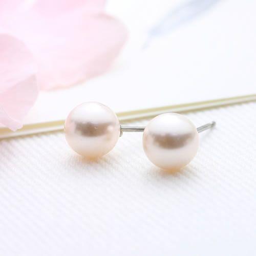 純チタン ピアス 金属アレルギー対応 レディース「一粒グラスパール８ミリ（スタッド）」