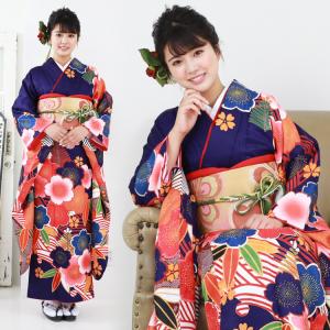 振袖 レンタル 成人式 セット 20点フルセット 「紫 オレンジ 桜 蝶