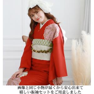 新品・最大20日間レンタル 振袖 レンタル 成人式 黒 フルセットレンタル24点フルセット 無地 シンプル モード 流行り 「赤地に絞り大菊柄」