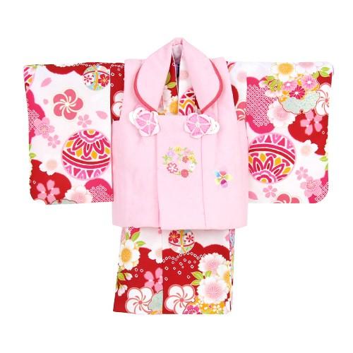 レンタル 女の子 1歳用着物レンタル「赤・白地に鞠と花輪」