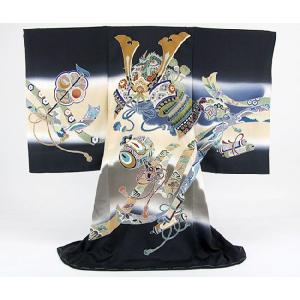 男の子のお宮参り産着 祝い着「深緑地 鷹の刺繍」正絹 日本製 熨斗目