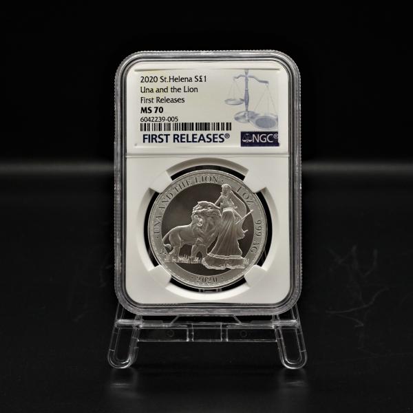 3 2020年 イギリス領 セントヘレナ ウナとライオン 1ポンド 銀貨 MS70 First Re...