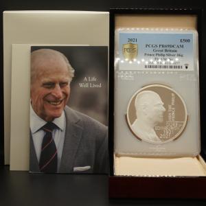 43 2021年 HRH The Prince Philip Duke of Edinburgh 1Kilo Silver Proof Coin イギリス 銀貨 PCGS PR69 DCAM First Strike 1キロ フィリップ