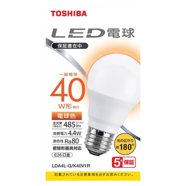 東芝 東芝LED広配光40W形電球色 LDA4L-G/K40V1R