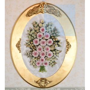 特価！　イタリア輸入　アンティーク調　ロココ調　ゴージャスゴールド色枠　カボディモンテ　陶花　陶器のフラワー　