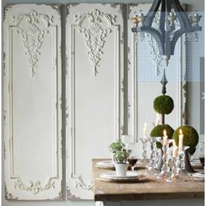 モダンアンティーク　フレンチカントリー調　シャビーホワイトウッド　ウォールデコ３枚セット