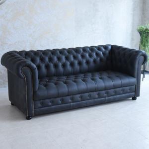 パッチワーク ソファ 3Pソファ チェスターフィールド調 革張り