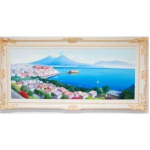 イタリア輸入　アイボリーゴールド色額縁　ナポリの風景画　ナポリの風景油絵　ナポリの風景油彩