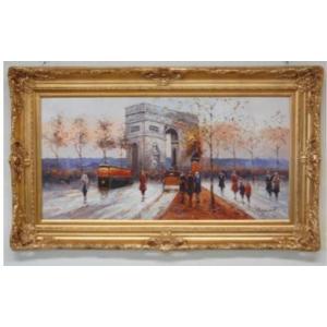 イタリア輸入　ゴールド色額縁　パリの風景画　パリの風景油絵　パリの風景油彩