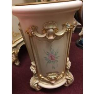 イタリア輸入アンティーク調フラワーお花柄ホワイトアイボリー色SILIKシリックの傘立て 薔薇ローズの傘立て