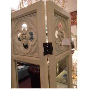 特価！アンティーク調フレンチカントリー調ホワイトウッド木製スクリーンパーティション衝立ミラー付き！