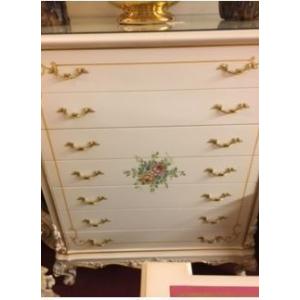 イタリア輸入アンティーク調ロココ調SILIKシリックのホワイトクリームエレガント色薔薇ローズの7段チェストタンス