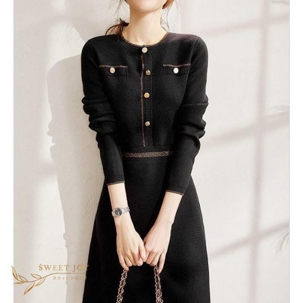 【特価】 ニットワンピース レディース ワンピース 長袖 丸首 ワンピース ひざ丈 膝丈 着痩せ 秋...