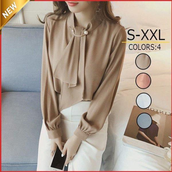 【特価】 シフォンブラウス オフィスカジュアル 長袖 ブラウス シフォン ボウタイ フォーマル オフ...