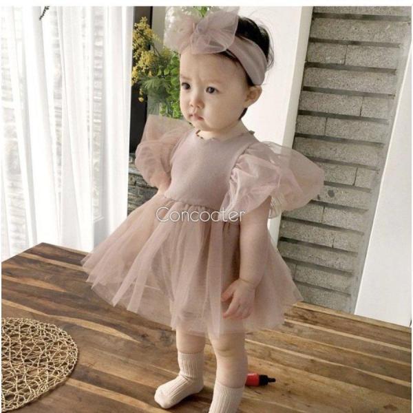 ベビー ワンピース ドレス ロンパース 女の子 セレモニードレス チュール ヘアバンド ベビードレス...