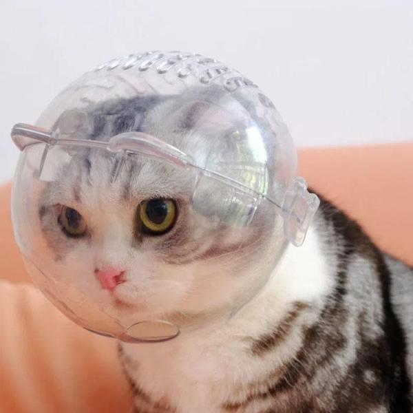 猫用マスク 宇宙ヘッドギア口輪 キャットマズル 透明 ペットマスク 通気性 爪切り補助具 猫 エリザ...