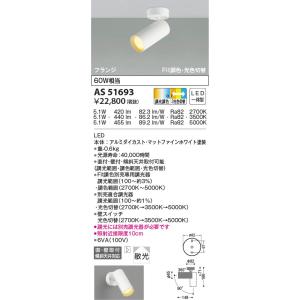 【6/2ポイント最大22％】AS51693 コイズミ照明 LEDスポットライト Fit調色・3光色切替 散光 直付・壁付取付｜nagamono-taroto