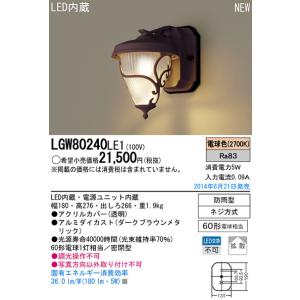 Panasonic（パナソニック） LGW85239B ポーチライト ランプ別売 LED