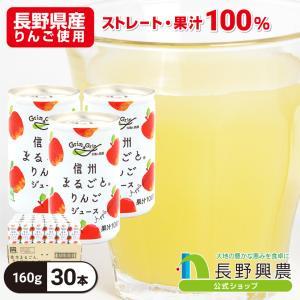 りんごジュース ストレート 缶 長野 100% 長野興農 信州まるごとりんごジュース 160g/30本入