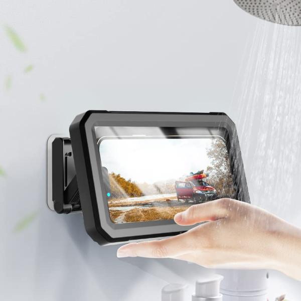 PZOZ スマホ 防水ケース お風呂,iPhone 壁掛け 携帯スタンド 伸縮式 360°調整 (ブ...