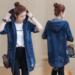 デニムコート レディース ゆったり デニムジャケット フード付 ロング丈 Gジャン ブルゾン アウター 秋物 秋 春 春服