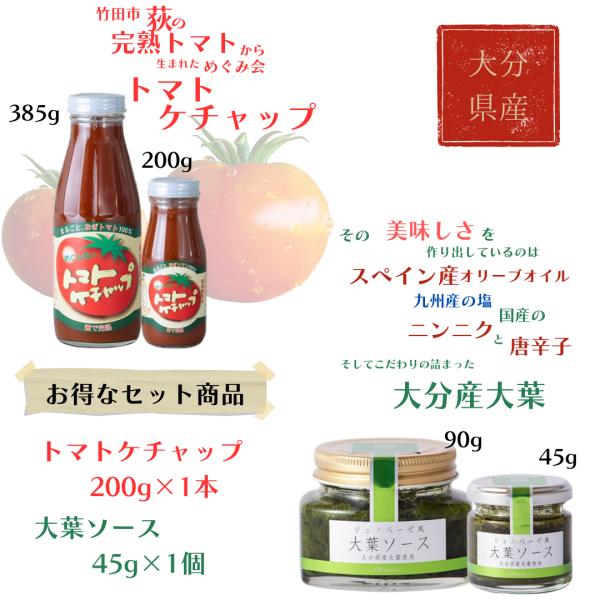めぐみ会のトマトケチャップ 200g ＆田中醤油店のジェノベーゼ風大葉ソース45ｇ　お得セット