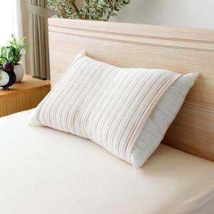 メリーナイト 枕カバー のびのび タイプ 綿ベロア ストライプ柄 ベージュ 約32×52cm 筒形 ストレッチ素材 いろいろな枕の形にフィッ｜nagisa-shop