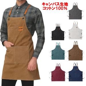 エプロン メンズ レディース おしゃれ 大きいサイズ 大人 作業用 シェフ 料理 BBQ キャンプ DIY キャンパス生地 ポケット アウトドア 紐止め 無地 丈夫 ペン差し