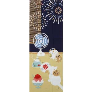濱文様 絵てぬぐい 涼しや夏花火 夏 打ち上げ花火 猫 ねこ 捺染 手ぬぐい 手拭 メール便