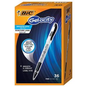 BIC Gel-ocity Smooth Stic Gel Pen, Fine Point (0.5mm) - Box of 36 Black Gel