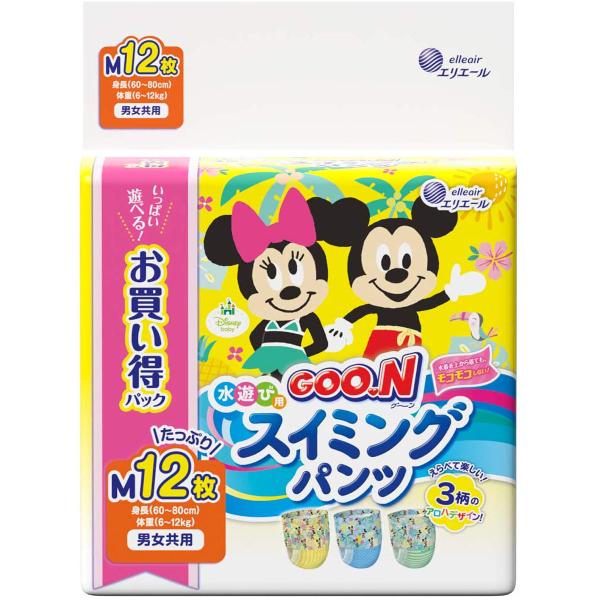 エリエール グーン 水遊び用 ディズニーアロハデザイン 男女共用 Mサイズ 12枚入り X4パック ...