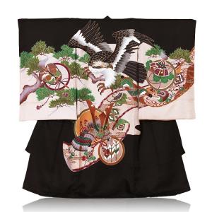 お宮参りレンタル 鷹刺繍黒色　男の子 赤ちゃん  産着レンタル　初着レンタル　着物　ベビー　貸衣裳