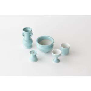 おりん付き 仏具セット 瀬戸 青磁無地 陶器 ...の詳細画像2