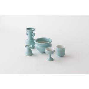 おりん付き 仏具セット 瀬戸 青磁無地 陶器 ...の詳細画像3
