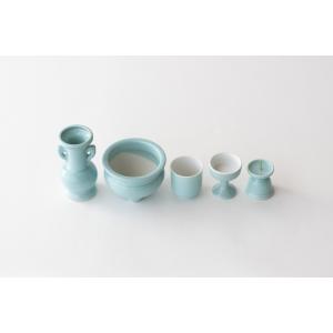 おりん付き 仏具セット 瀬戸 青磁無地 陶器 ...の詳細画像4