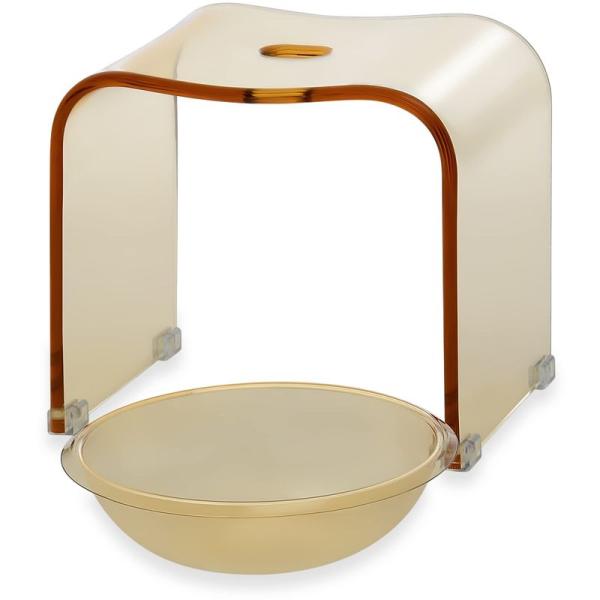Kuai アクリル バスチェア ボウル セット 風呂椅子 洗面器 高さ30cm (クリアブラウン)