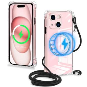 iPhone 15 用 ケース クリア MagSafe対応 ストラップ ショルダー マグネット搭載 ワイヤレス充電対応 磁気充電 ケース ア