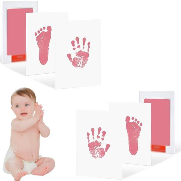 赤ちゃん 手形 足形キット 2セット ピンク 汚れないインク ベビーフレーム ギフト 誕生日 成長記...