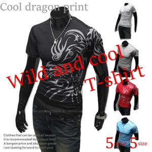 Tシャツ メンズ 半袖  ドラゴン プリント ちょいワル かっこいい おしゃれ おもしろ レディース v系 ファッション