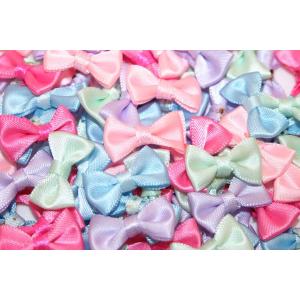 卸売り価格!!★ハンドメイドに★サテン生地パステルカラーリボンモチーフ5色100個