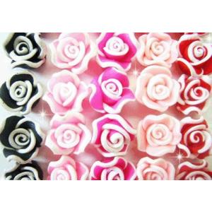 クレイフラワー バラ　1P　6mm　（ 白フチ ）（ あすつく ）（ パーツ ）