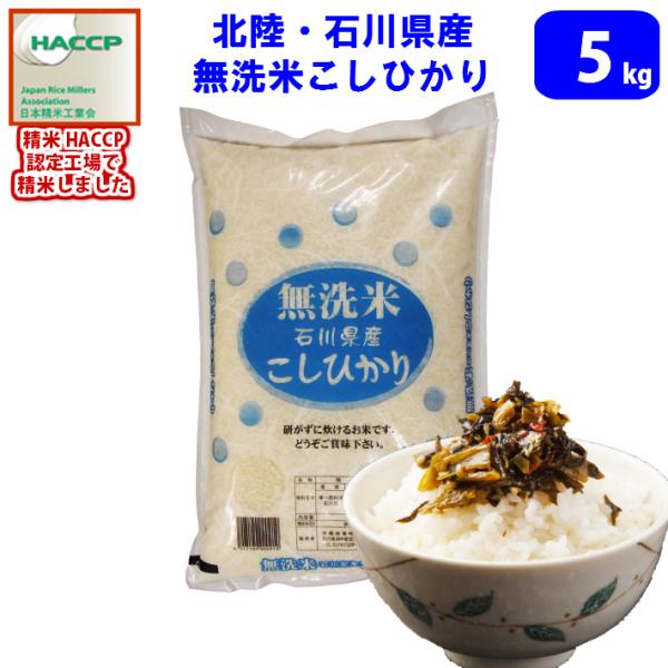 【令和5年産　新米】研がずに炊ける　北陸・石川県産こしひかり無洗米　手間いらず　5kg　送料無料!!...