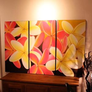 絵画 100×80cm プルメリア ピンク ハイクオリティ バリ島 アート