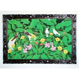 絵画 100×80cm プルメリア ピンク ハイクオリティ バリ島 アート