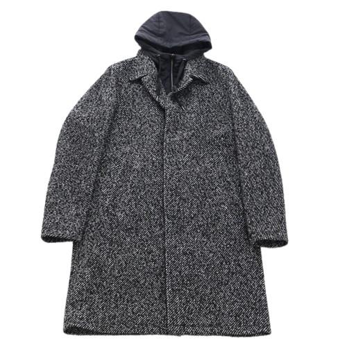 HERNO ヘルノ [秋冬] フーデッドバルカラーコート ライトツイード ダイアゴナル CA0002...