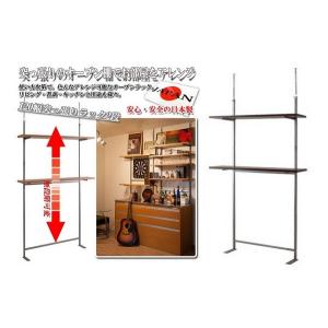 壁面収納 突っ張り 2枚棚 幅120cm ダークブラウン色 無段階調整 オープンラック 日本製 組立式 nj-0475