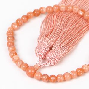 京念珠 片手念珠 数珠 女性用 桐箱付 桜メノウ 共仕立 正絹松風頭房