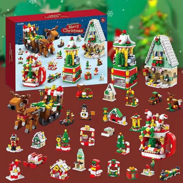 クリスマス アドベントカレンダー  積木おもちゃ クリスマスがテーマの組み立ておもちゃ クリスマスま...