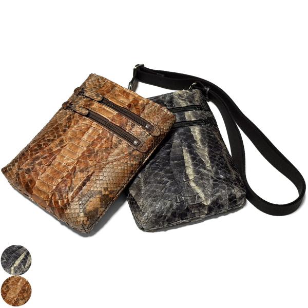 パイソン革 ハードシェード ショルダーバッグ 本革 蛇革 斜め掛け 着脱式 日本製 レディース メン...